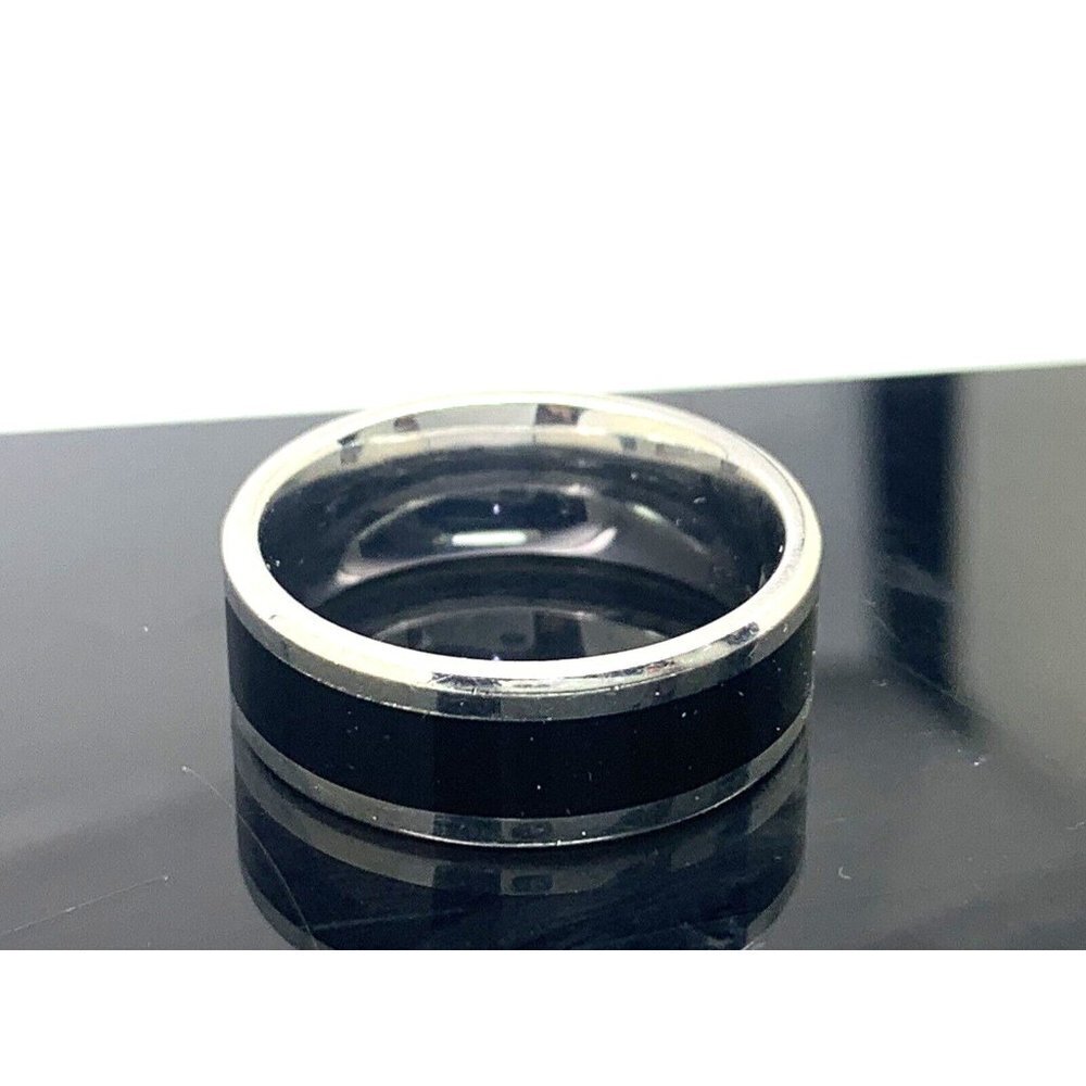 Men's Wedding Band Black Silver Steel 0.03ctw Diamond 8mm Wide Ring Size… - Picture 2 of 13